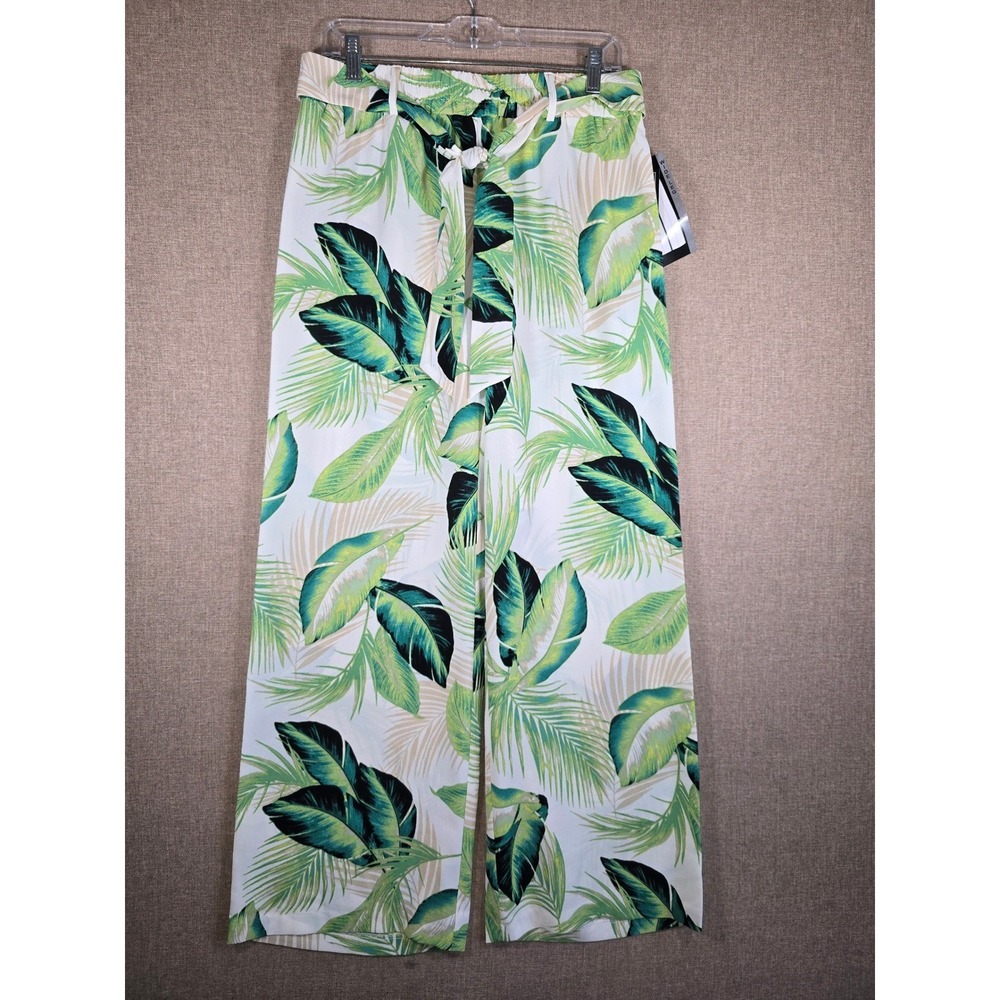 NYCC New York Clothing Co Tropical Palm Print Wide Leg Pants Green White Medium